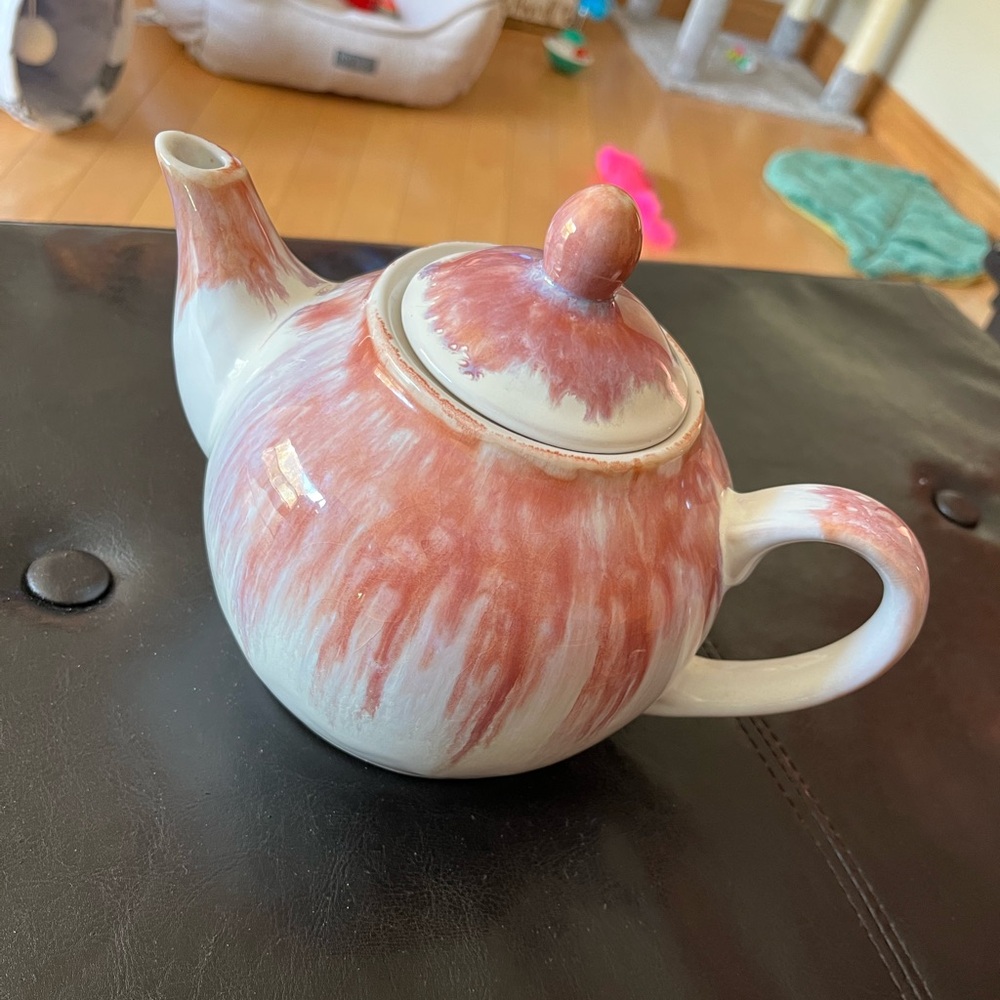 Pink and White Ceramic Teapot